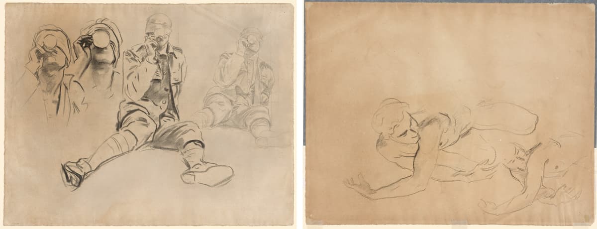 《가스 공격》을 위한 물 마시는 병사 연구(앞면); 남성 누드 연구(뒷면) — 존 싱어 사전트