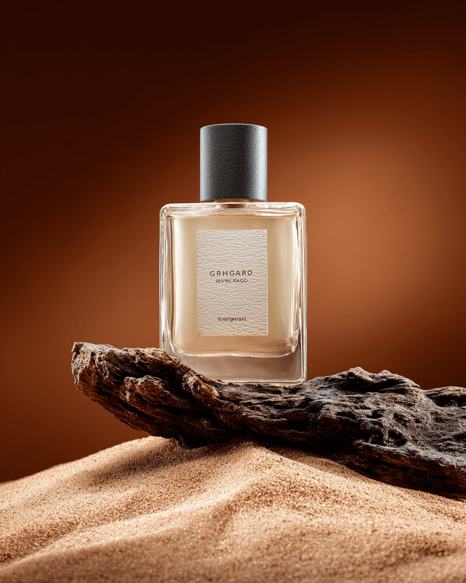 Luxury Perfume on Driftwood