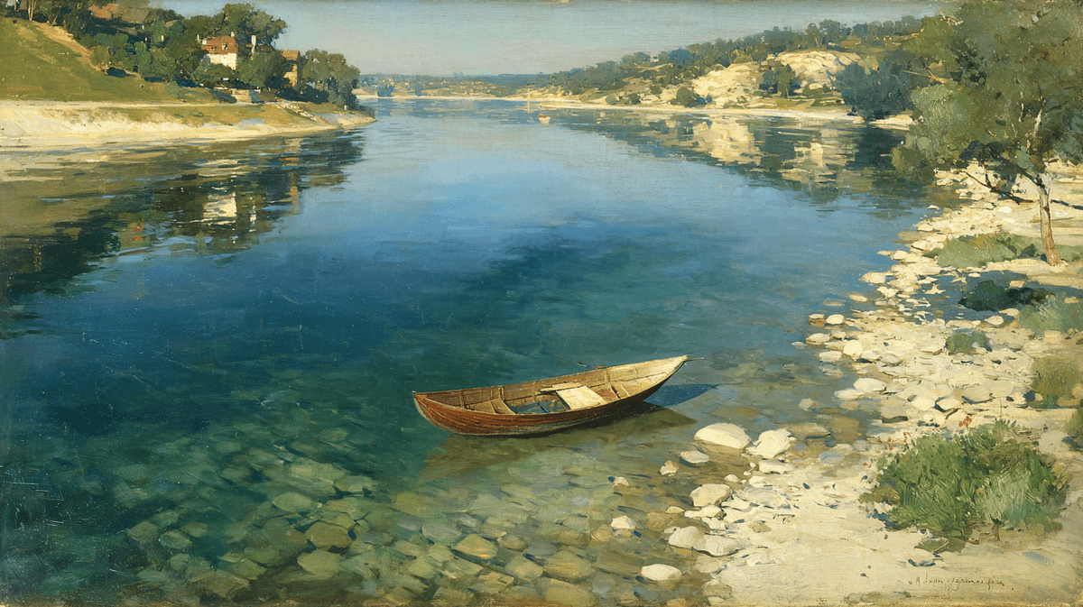River with Wooden Boat